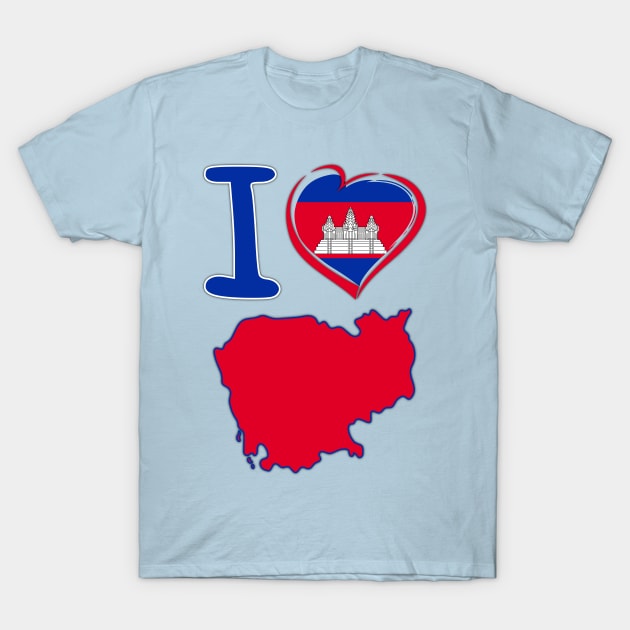 I love Cambodia. Cambodian flag in the shape of a heart. country map T-Shirt by Mashmosh